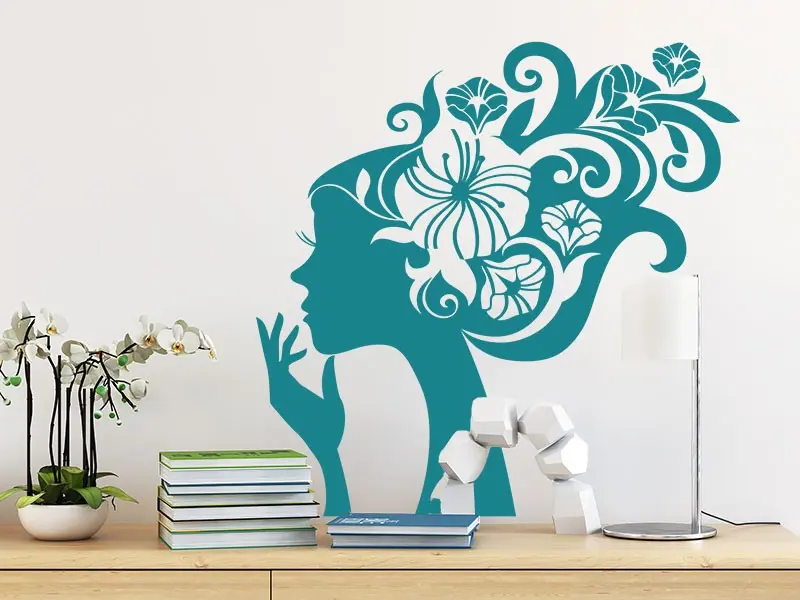 Sticker mural Silhouettes Profil Femme Fleur résultat en situation gros plan Sticker Profil Femme Fleur