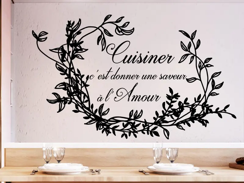 Sticker mural Textes & Recettes Citation Cuisiner avec Amour résultat en situation gros plan Sticker Citation Cuisiner avec Amour