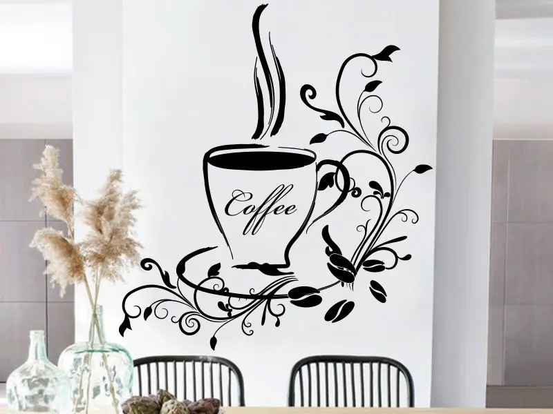 Sticker mural Thé - Café Tasse café Florale résultat en situation gros plan Sticker Tasse café Florale