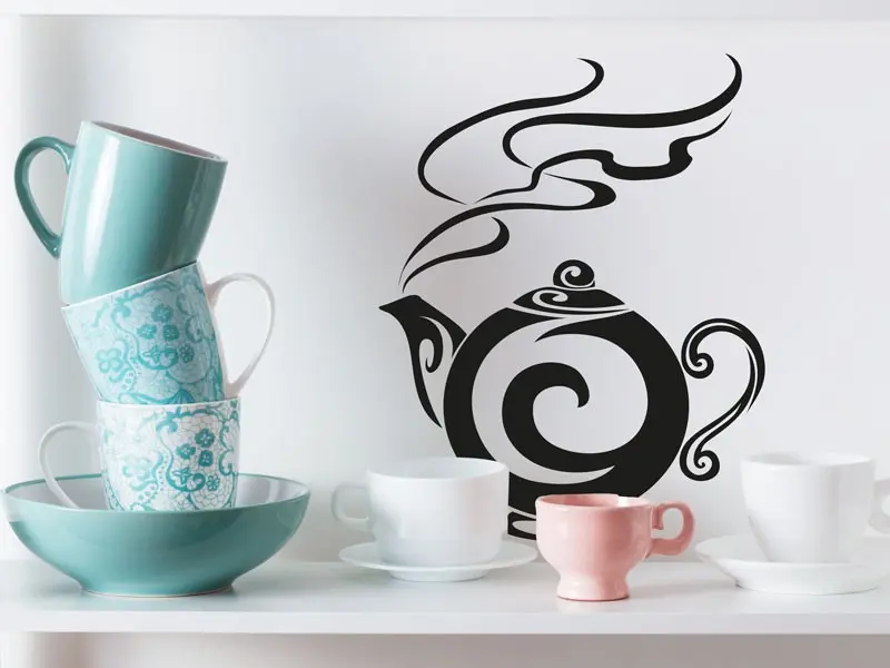 Sticker mural Thé - Café Théière Ronde résultat en situation Sticker Théière Ronde