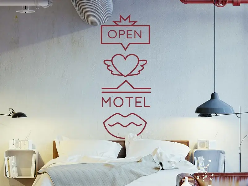 Sticker mural Vintage - Urbain Retro Love Motel résultat en situation Sticker Retro Love Motel