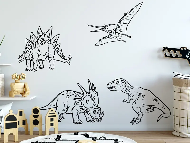 Sticker mural Dinosaures Pack 4 Dinosaures résultat en situation Sticker Pack 4 Dinosaures