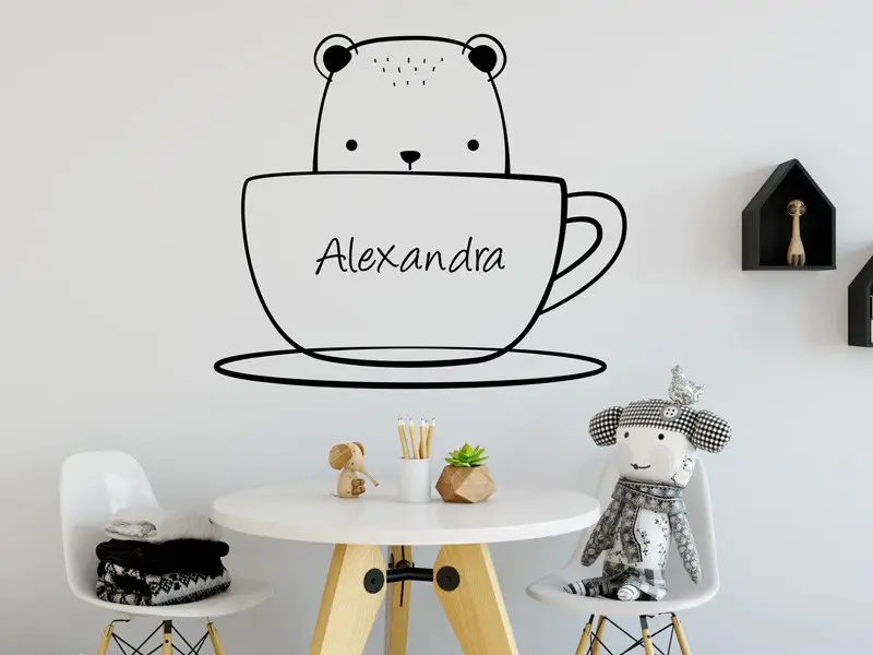 Autocolante de parede Caneca de Ursinho com texto personalizado Autocolante de parede Caneca de Ursinho com texto personalizado