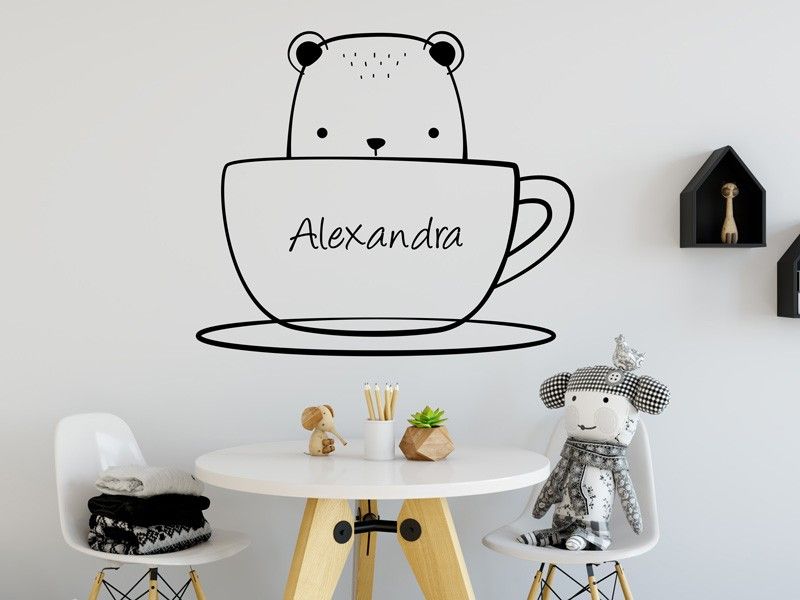 Sticker mural Tasse ourson texte personnalisé résultat en situation