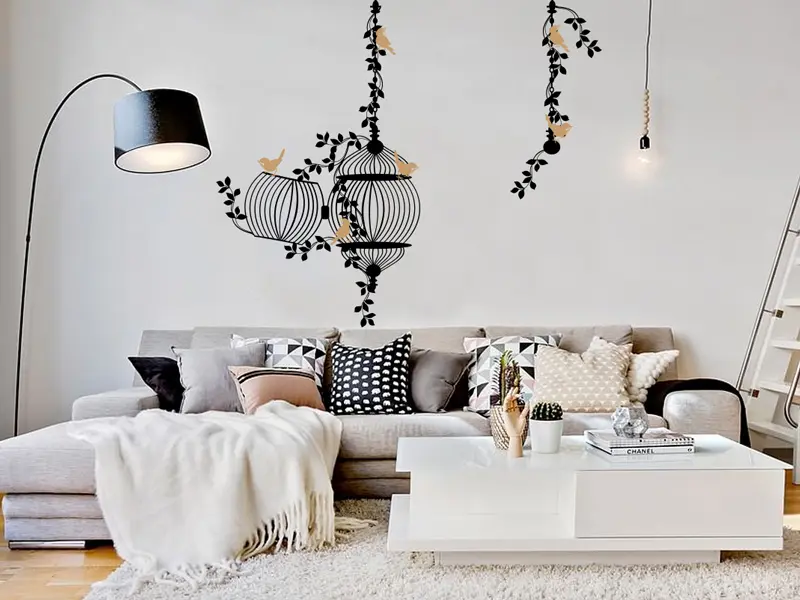 Sticker mural Stickers Oiseaux Cage Oiseaux Floral résultat en situation Sticker Cage Oiseaux Floral