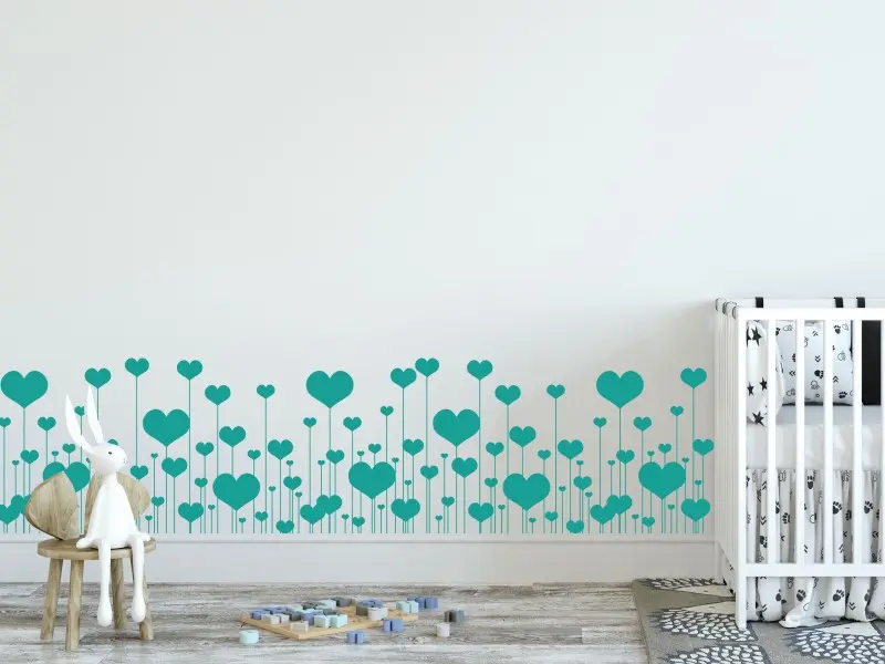 Sticker mural Frises - Pack Frise Fleurs Coeurs résultat en situation Sticker Frise Fleurs Coeurs