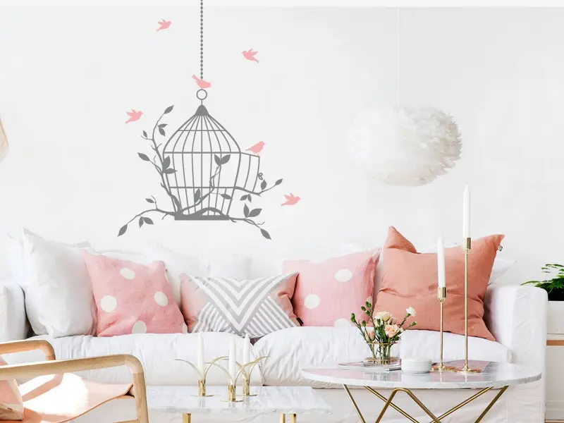 Sticker mural Stickers Oiseaux Cage Oiseaux 2 résultat en situation Sticker Cage Oiseaux 2
