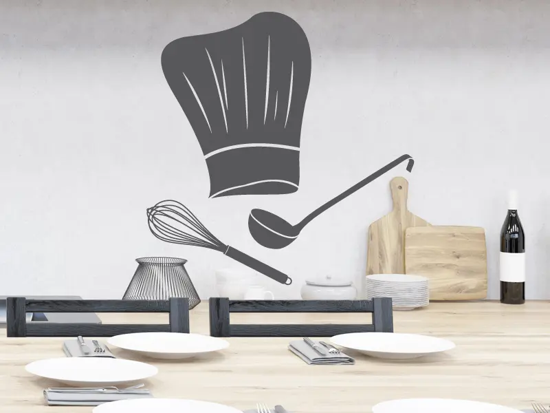 Sticker mural Chef - Ustensiles Toque Chef résultat en situation Sticker Toque Chef