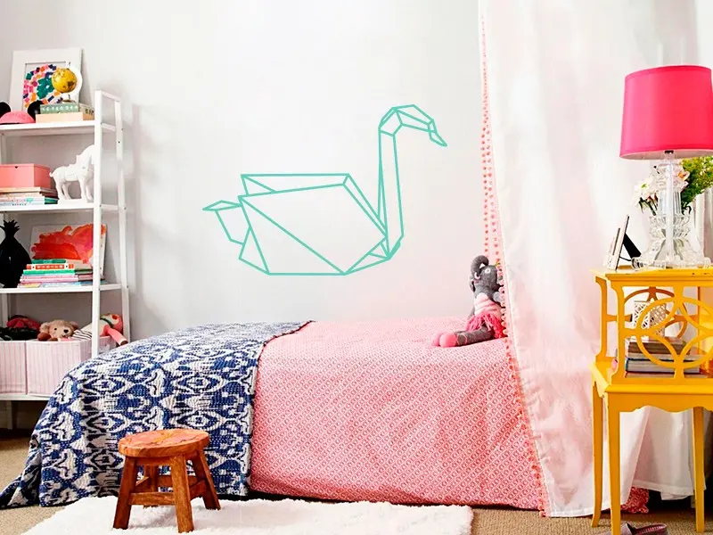 Sticker mural Origami - Géométrie Cygne Géométrique résultat en situation Sticker Cygne Géométrique