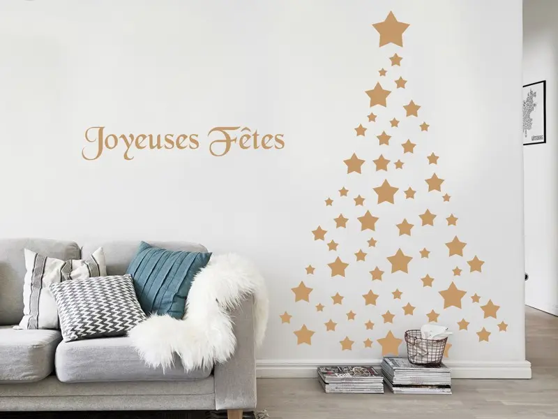 Sticker mural Noël Sapin de Noël Etoiles 2 résultat en situation Sticker Sapin de Noël Etoiles 2