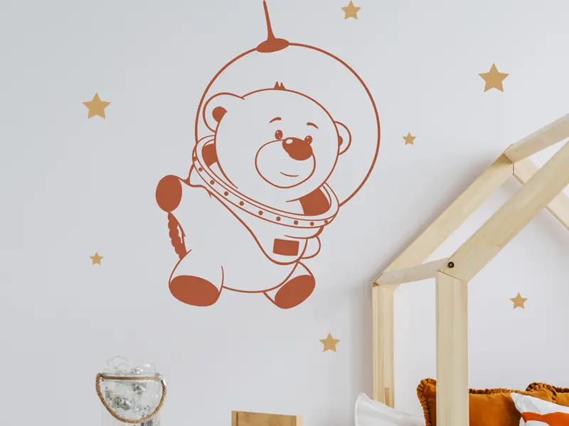 Sticker mural Espace Cosmonaute Ours résultat en situation gros plan Sticker Cosmonaute Ours