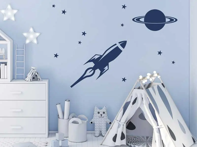 Sticker mural Espace Fusée 2 résultat en situation Sticker Fusée 2