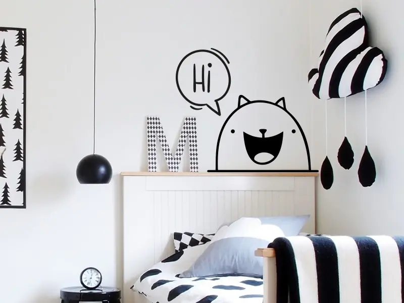 Sticker mural Chat Funny Hi! résultat en situation