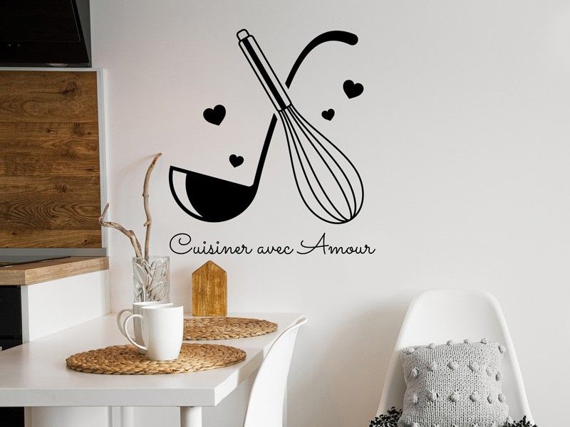 Autocolante de parede Concha e batedor de pastelaria com texto personalizado