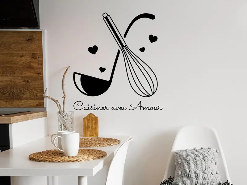 Sticker mural Textes & Recettes Louche et fouet pâtisserie texte personnalisé résultat en situation Sticker Louche et fouet pâtisserie texte personnalisé