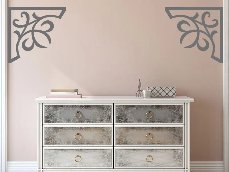 Sticker mural Illusion & Abstrait Ornements de Coin Baroque résultat en situation gros plan Sticker Ornements de Coin Baroque