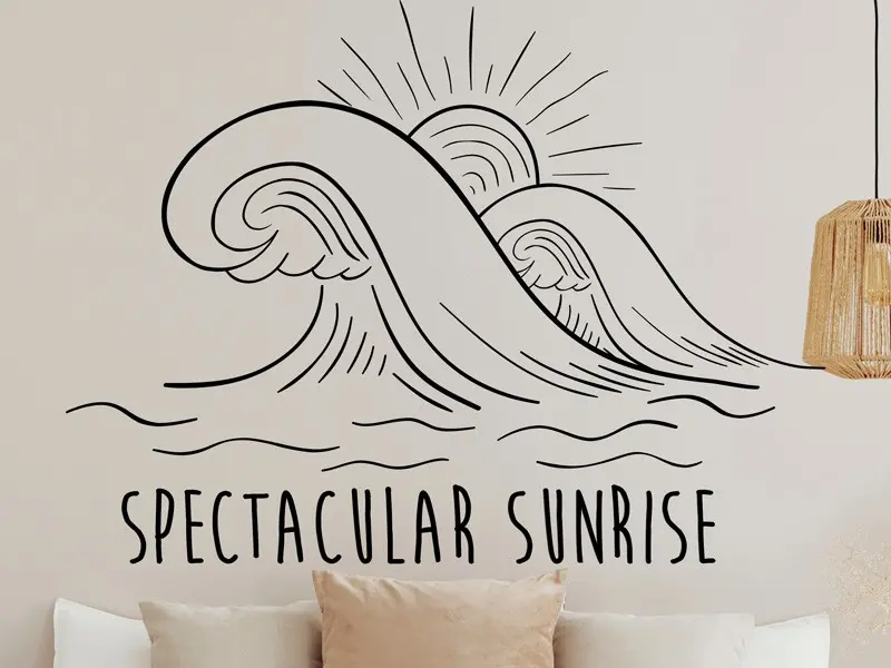 Sticker mural Surf Vague coucher de soleil résultat en situation gros plan Sticker Vague coucher de soleil