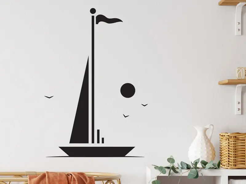 Sticker mural Avions & Bateaux Bateau Voilier minimaliste résultat en situation gros plan Sticker Bateau Voilier minimaliste