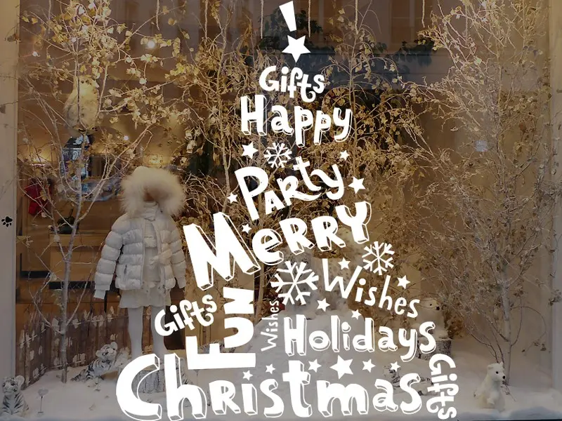 Autocolante Pinheiro de Natal Merry Christmas résultat en situation gros plan Autocolante Pinheiro de Natal Merry Christmas