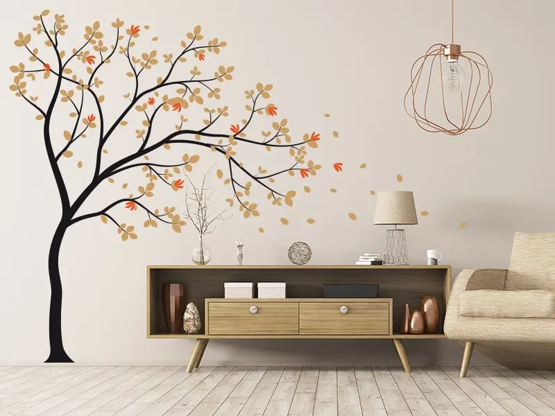 Sticker mural Arbre Fleurs d'Automne 2 résultat en situation Sticker mural Arbre Fleurs d'Automne 2 résultat en situation