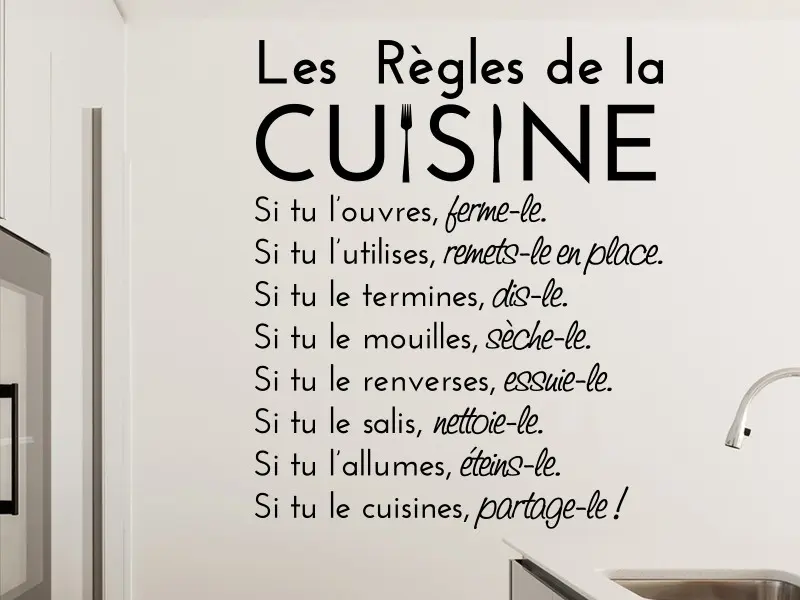 Sticker mural Textos & Receitas Les Règles de la Cuisine résultat en situation gros plan Sticker Les Règles de la Cuisine