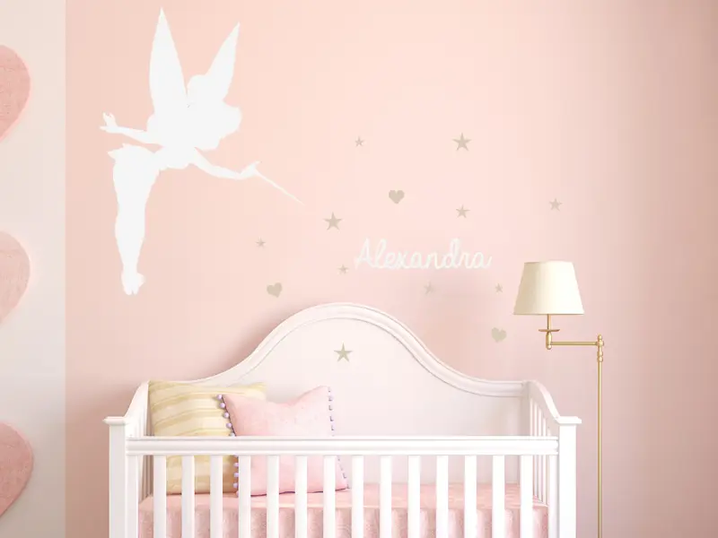 Sticker mural Féerique Fée Clochette Personnalisable résultat en situation Sticker Fée Clochette Personnalisable