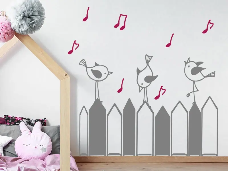 Sticker mural Animaux Le chant des Oiseaux résultat en situation gros plan Sticker Le chant des Oiseaux