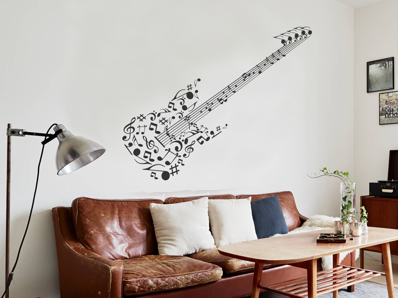 Autocolante de parede Guitara Notas de música
