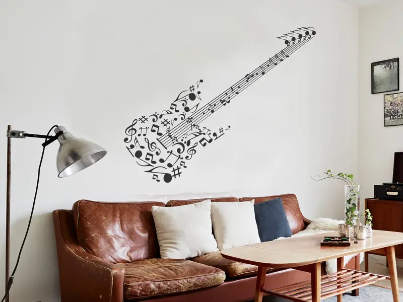 Sticker mural Guitare Notes de musique résultat en situation
