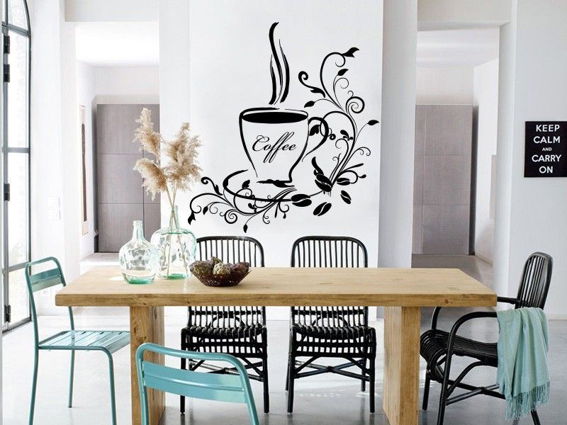 Sticker mural Tasse café Florale résultat en situation