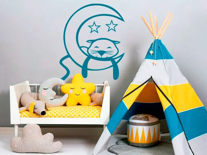 Sticker mural Animaux Chat Lune résultat en situation Sticker Chat Lune