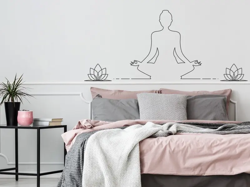 Sticker mural Symboles et Figures Silhouette Yoga méditation minimaliste résultat en situation Sticker Silhouette Yoga méditation minimaliste