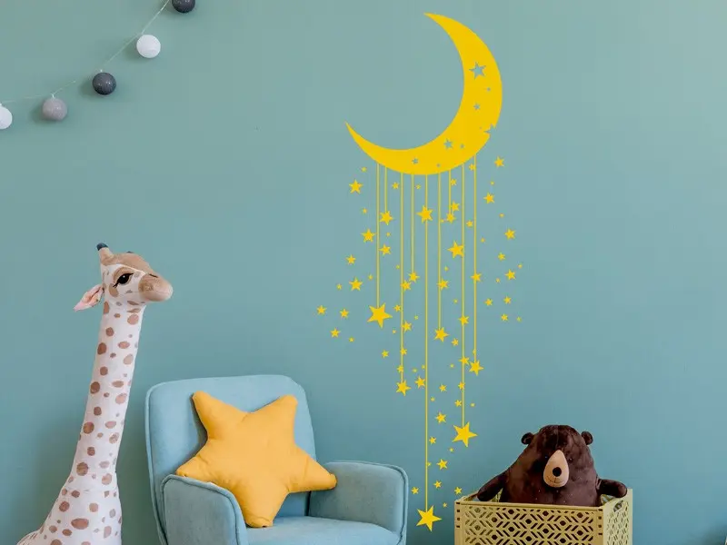 Autocolante Lua com estrelas résultat en situation gros plan Autocolante Lua com estrelas