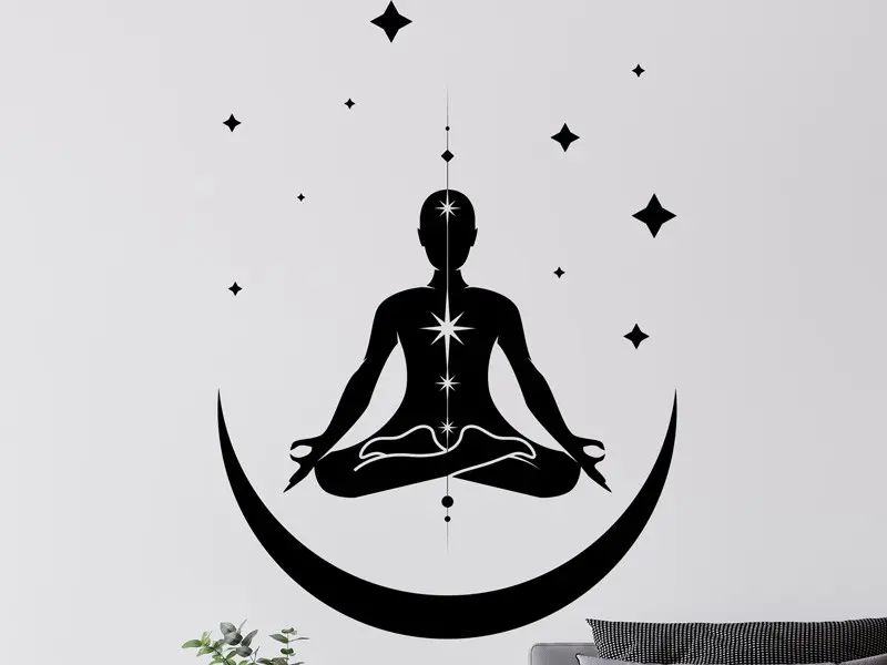 Autocolante de parede Silhueta Posição de lotus Chakras
