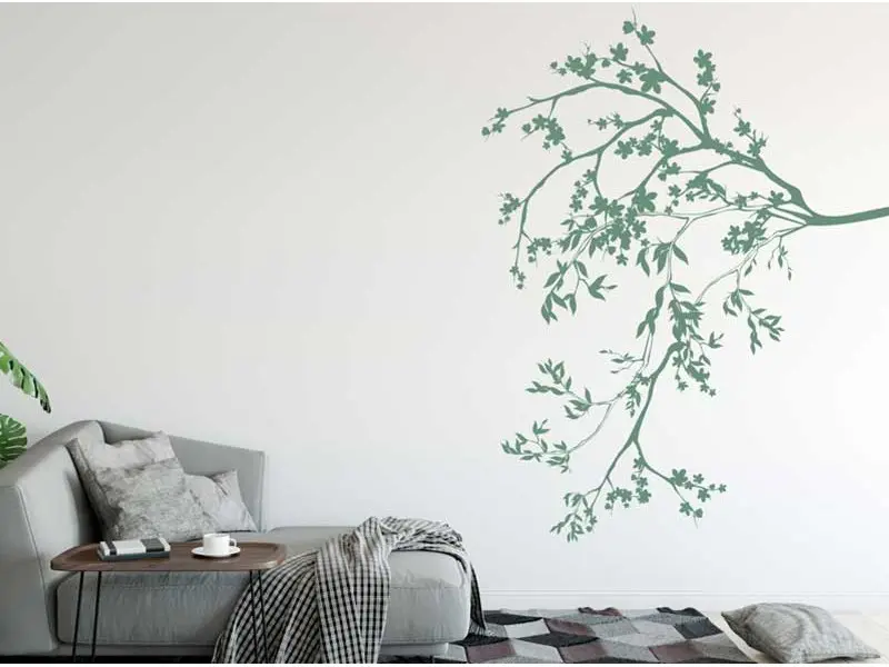 Sticker mural Branches Branche Florale Cerisier résultat en situation Sticker Branche Florale Cerisier