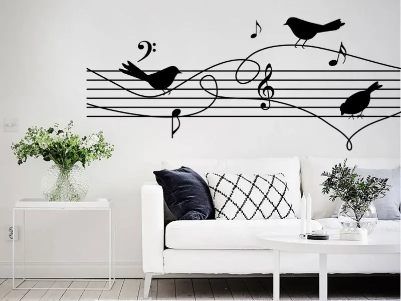 Sticker mural Partitions & Notes Partition Oiseaux résultat en situation Sticker Partition Oiseaux