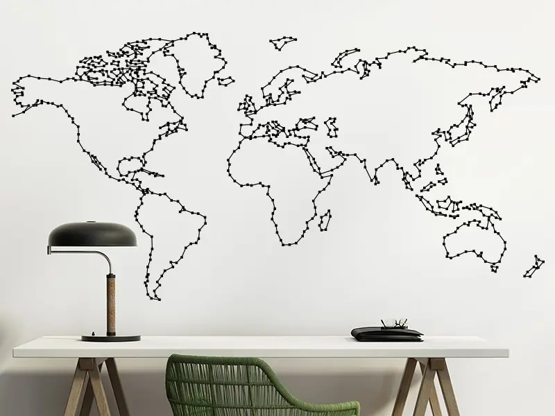 Autocolante de parede Contorno Mapa do mundo 2