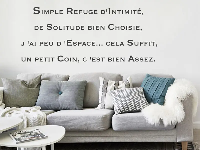 Sticker mural Citation Simple Refuge d'intimité résultat en situation