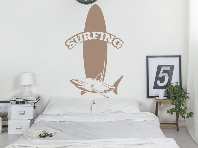 Autocolante de parede Prancha Surf Tubarão