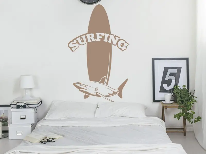 Sticker mural Surf Planche Surf Requin résultat en situation Sticker Planche Surf Requin