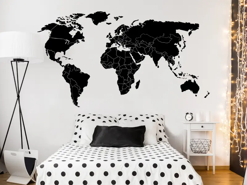 Sticker mural Cartes du Monde Mappemonde Frontières résultat en situation Sticker Mappemonde Frontières