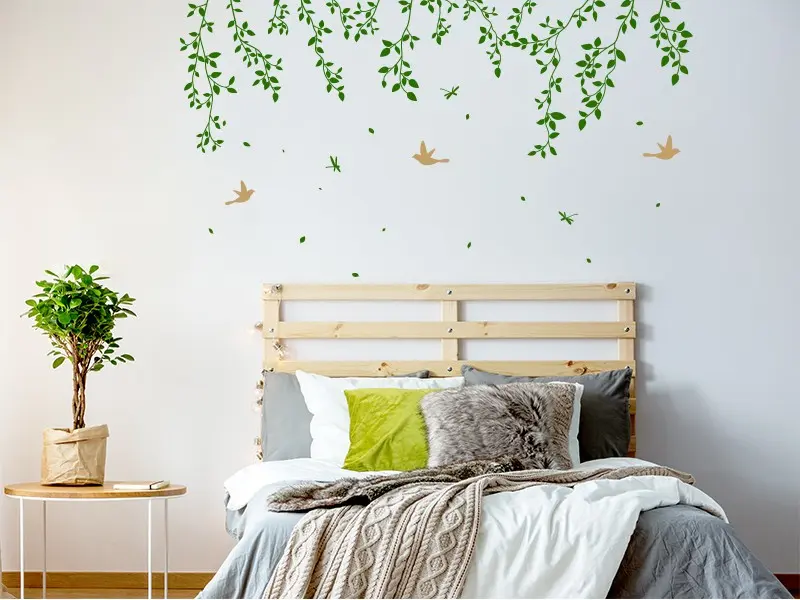 Sticker mural Branches Suspension Florale et Oiseaux résultat en situation Sticker Suspension Florale et Oiseaux