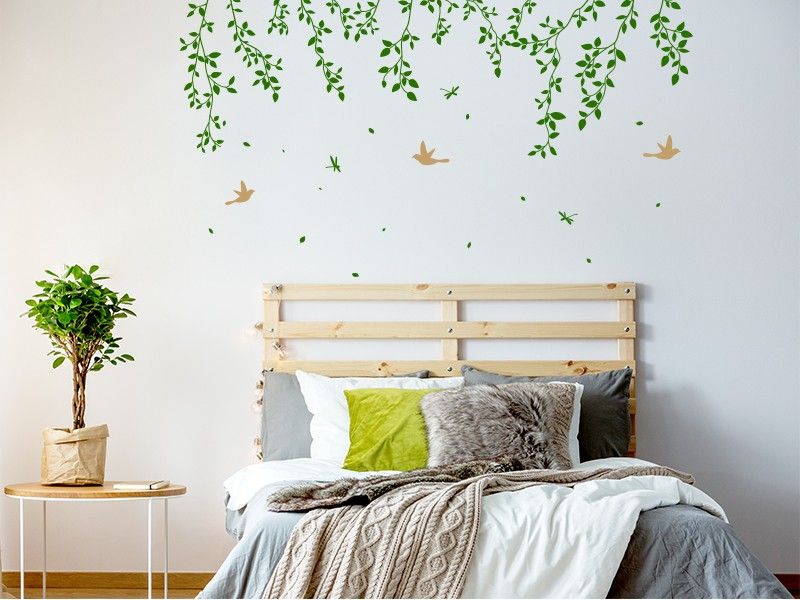 Sticker mural Suspension Florale et Oiseaux résultat en situation