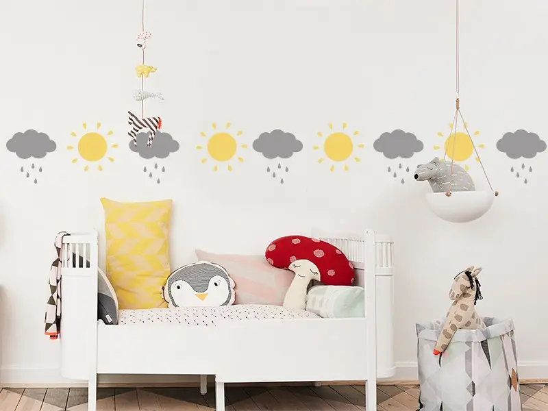 Sticker mural Frises - Pack Frise Soleil & Nuages résultat en situation Sticker Frise Soleil & Nuages