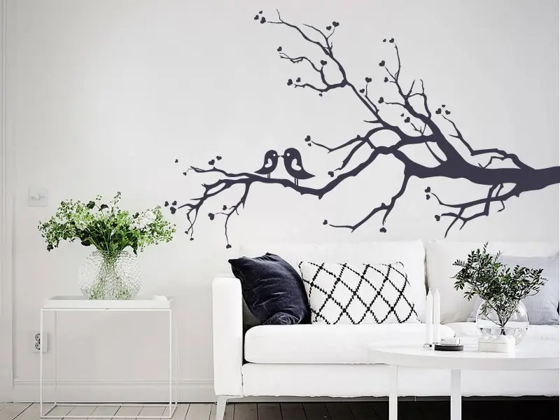 Sticker mural Branches Branche Oiseaux 5 résultat en situation Sticker Branche Oiseaux 5