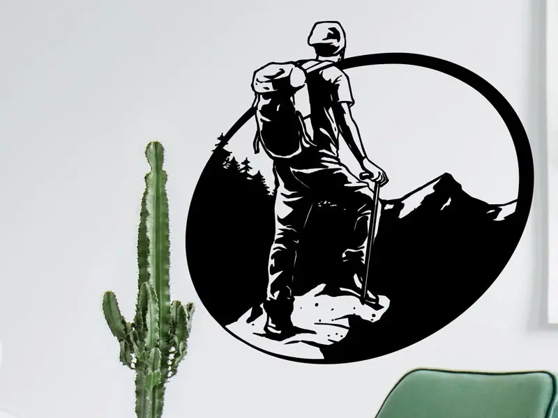 Sticker mural Silhouettes Silhouette Randonneur résultat en situation gros plan Sticker Silhouette Randonneur