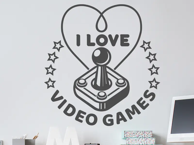 Autocolante I love Video Games résultat en situation gros plan Autocolante I love Video Games