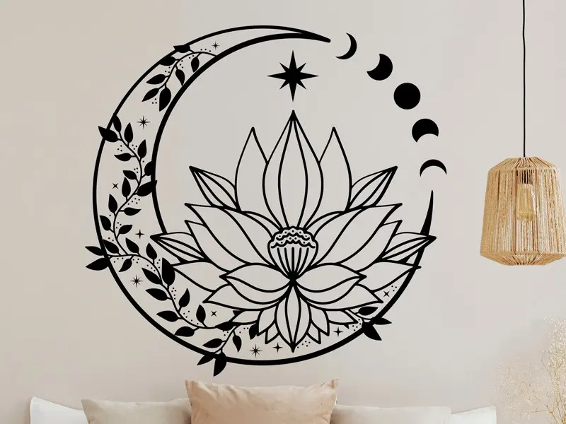 Autocolante de parede Lua de Lótus Floral