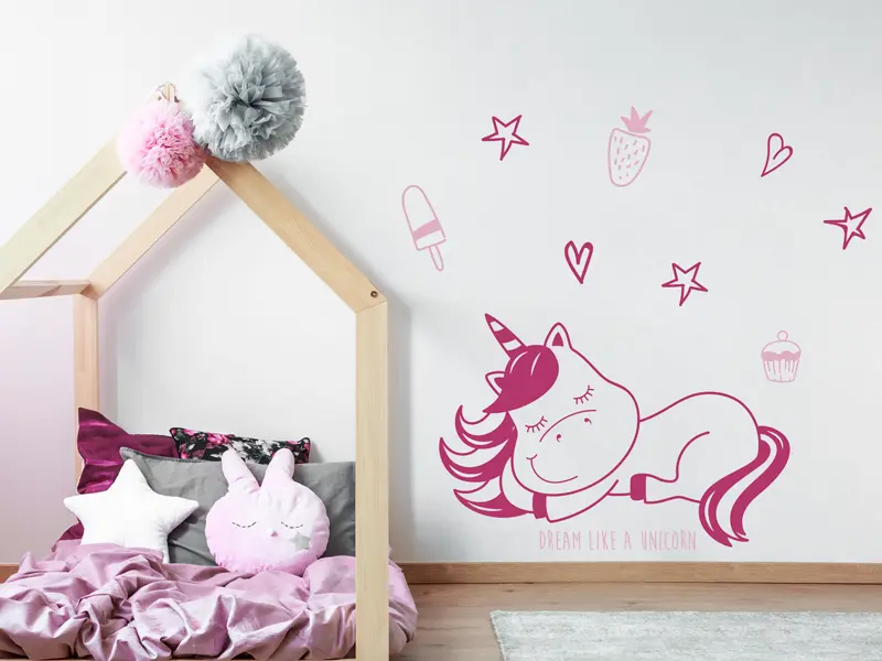 Sticker mural Animaux Rêve Petite Licorne résultat en situation Sticker Rêve Petite Licorne