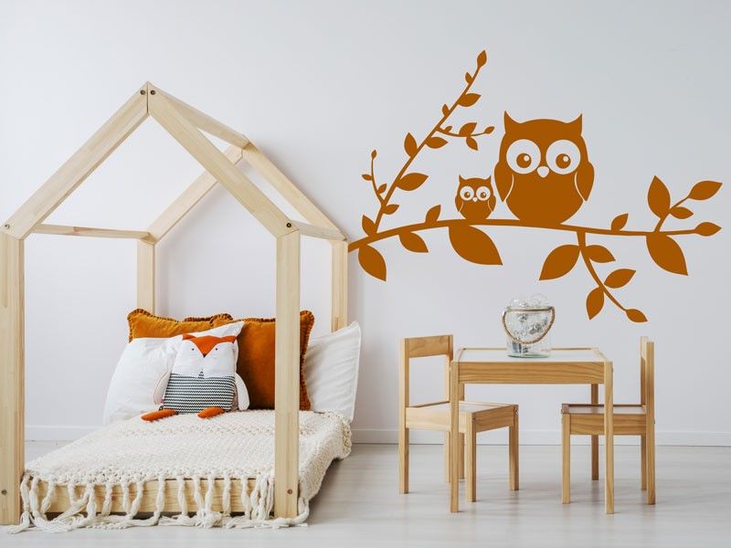 Sticker mural Branche Hiboux résultat en situation